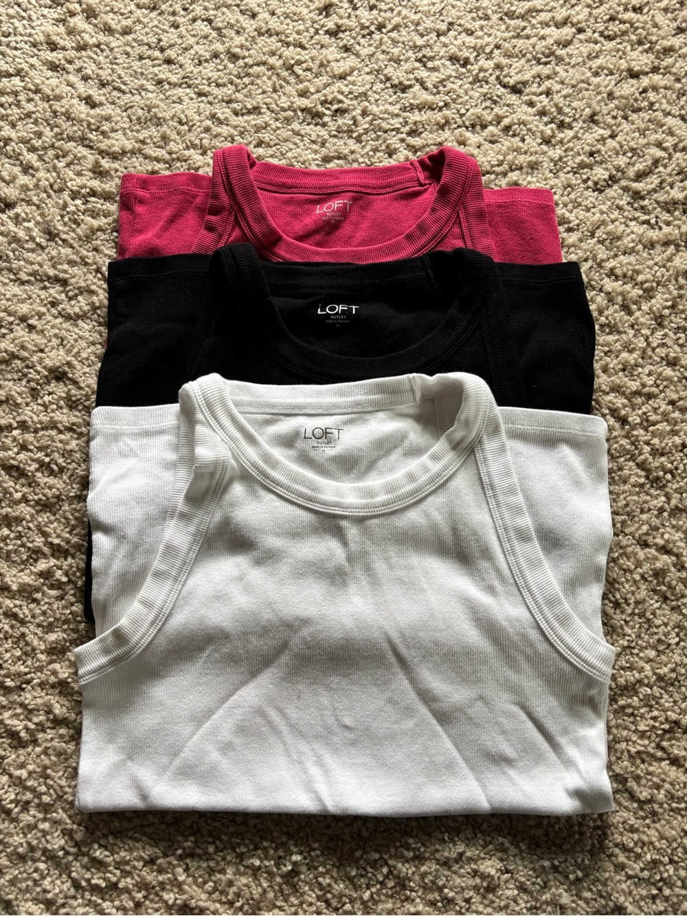 LOFT Women’s Rib Tank Top- Set of 3- White, Black & Pink